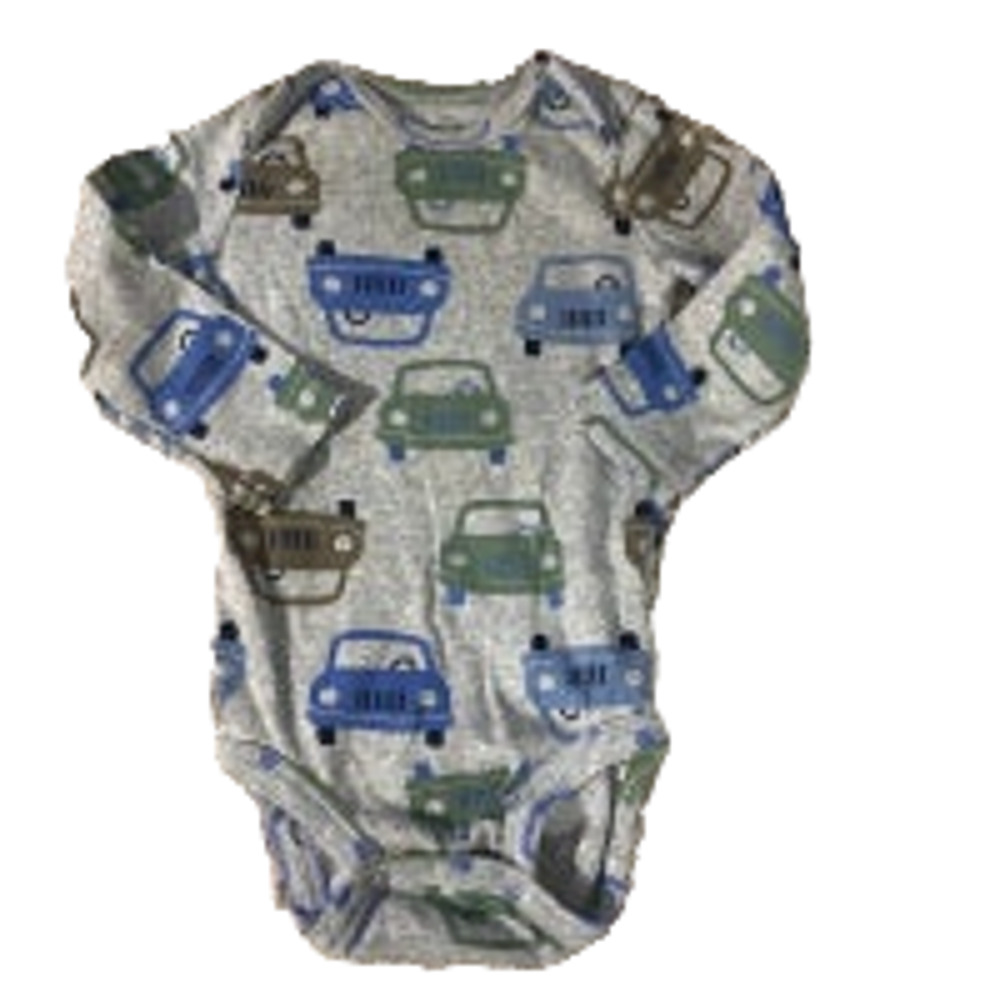 Carter's Gray Multi Color Car Logo Long Sleeve One Piece Baby Boy Sz 12M